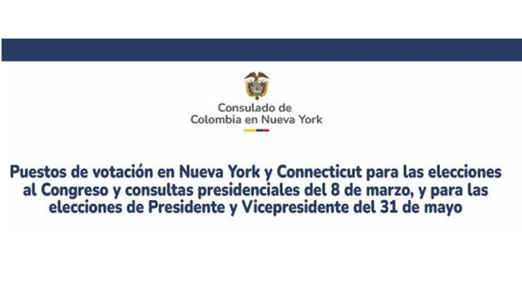 Del 2 al 7 de marzo de 2026, colombianos en Nueva York y Connecticut votan al Congreso y en las consultas interpartidistas en la sede consular
