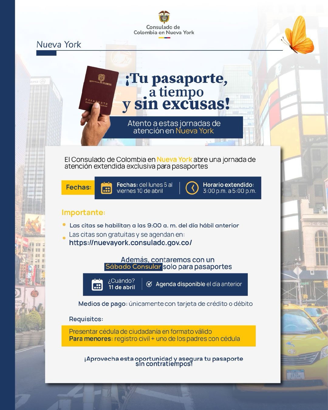En abril, jornadas y acciones para facilitar la renovación y expedición del pasaporte en el Consulado en Nueva York