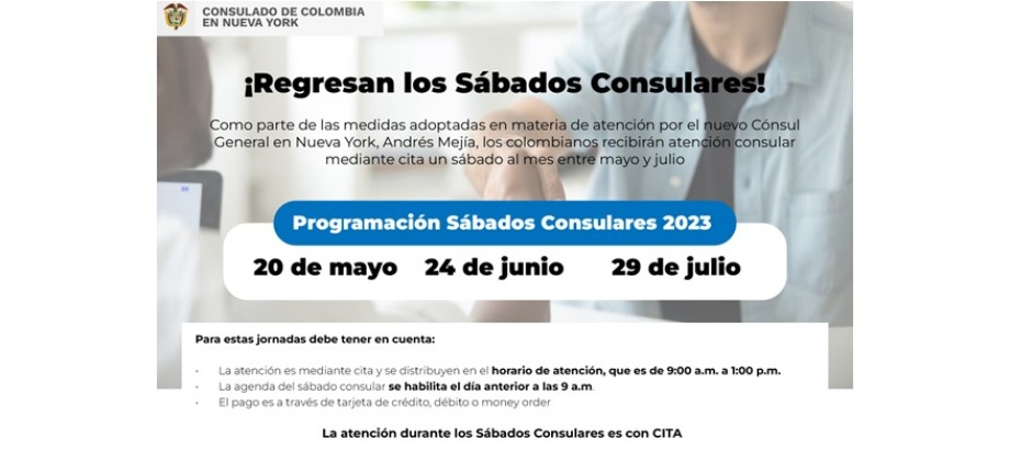 ¡Regresan los Sábados Consulares! El primero que se realizará en el 2023 será el próximo 20 de mayo: No olvide agendar su cita