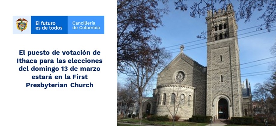 El puesto de votación de Ithaca para las elecciones del domingo 13 de marzo estará en la First Presbyterian 