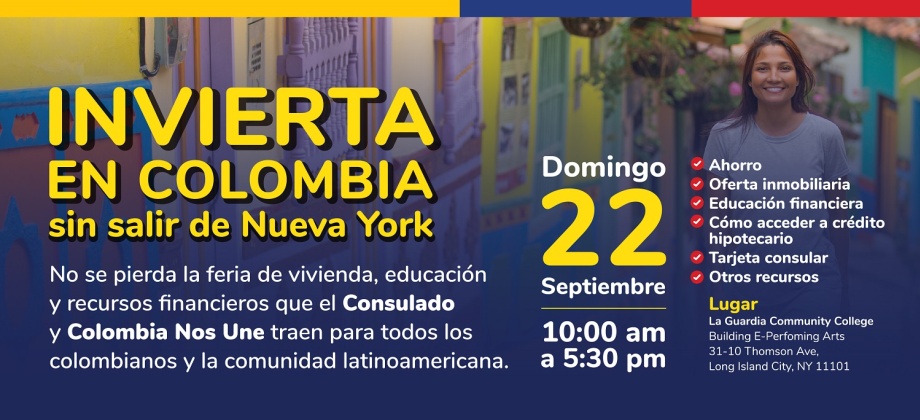 Banner con información de la feria de vivienda, educación y recursos financieros el 22 de septiembre de 2024