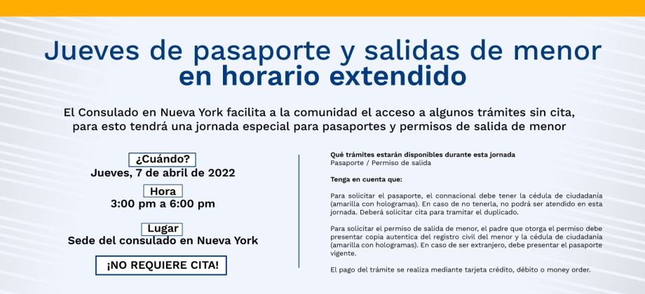 Jueves de pasaporte y salidas de menor en horario extendido