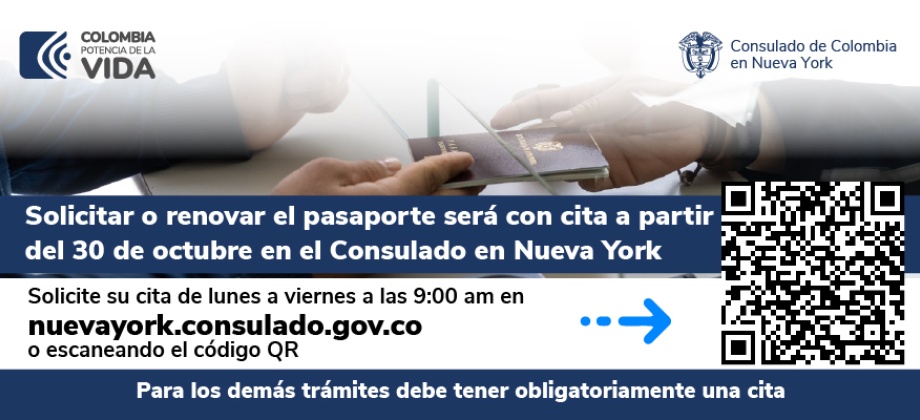 Para solicitar pasaporte en Consulado en Nueva York es obligatorio agendar cita