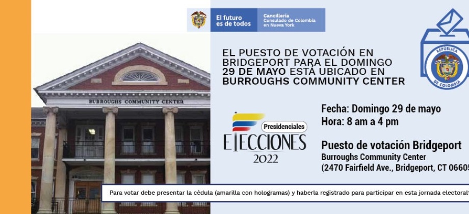 En Bridgeport, Connecticut, el puesto de votación para el domingo 29 de mayo es en Burroughs Community Center  