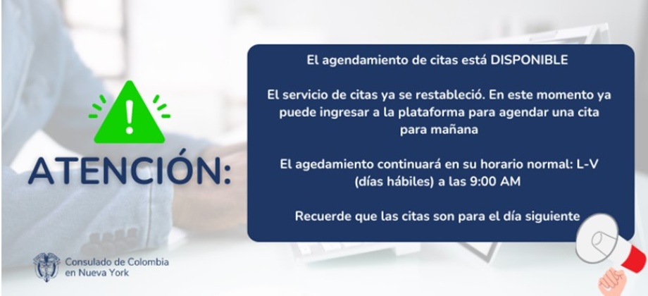 El Consulado de Colombia en Nueva York informa sobre novedades en la atención al público este jueves 30 de mayo de 2024