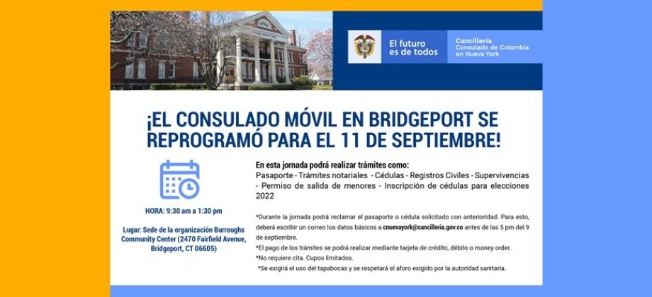El Consulado en Nueva York estará el sábado 11 de septiembre en Bridgeport con el Consulado