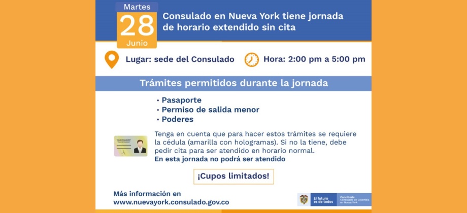 El Consulado en Nueva York tiene jornada de horario extendido este martes