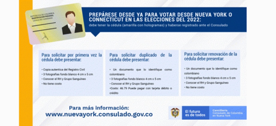 Prepárese desde ya para participar desde Nueva York o Connecticut en las elecciones del 2022: debe tener la cédula (amarilla con hologramas) y haberse registrado ante el Consulado