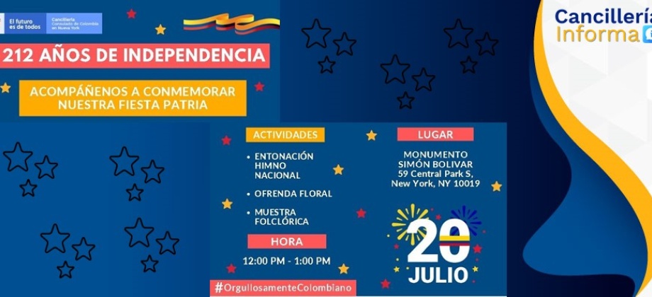 Acompáñenos a celebrar la Independencia en el Consulado de Colombia en Nueva York