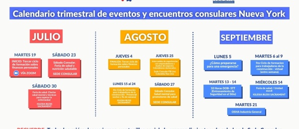 Calendario trimestral de eventos y encuentros consulares en Nueva York