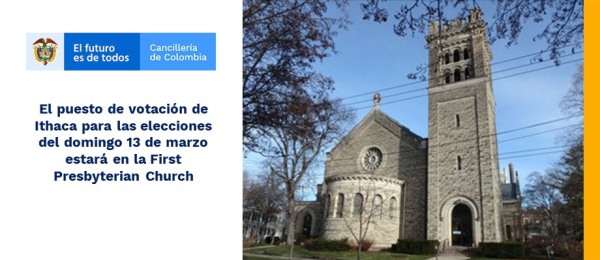 El puesto de votación de Ithaca para las elecciones del domingo 13 de marzo estará en la First Presbyterian 