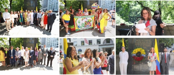 En Nueva York, el Consulado conmemoró la independencia de Colombia con una ofrenda floral al monumento de Simón Bolívar en Central Park y un acto cultural