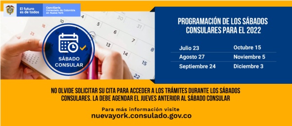 El Consulado de Colombia en Nueva York informa los Sábados Consulares que tiene programados para este año