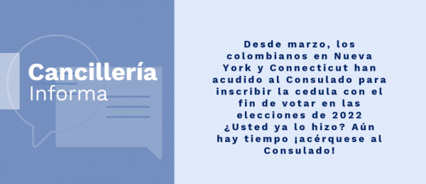 Desde marzo, los colombianos en Nueva York y Connecticut han acudido al Consulado para inscribir la cedula con el fin de votar en las elecciones de 2022 ¿Usted ya lo hizo? Aún hay tiempo ¡acérquese al Consulado! 