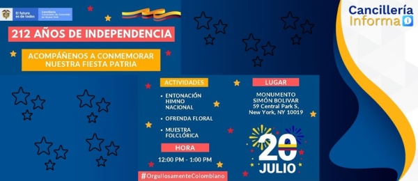 Acompáñenos a celebrar la Independencia en el Consulado de Colombia en Nueva York