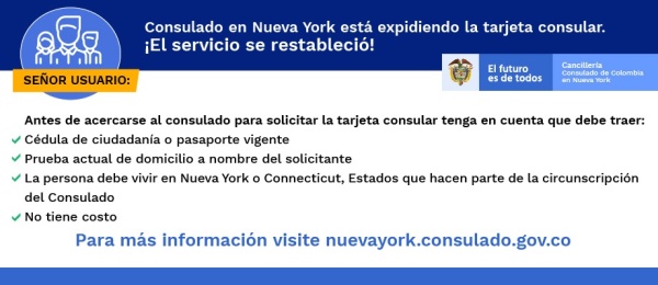 El Consulado de Colombia en Nueva York está expidiendo la tarjeta consular